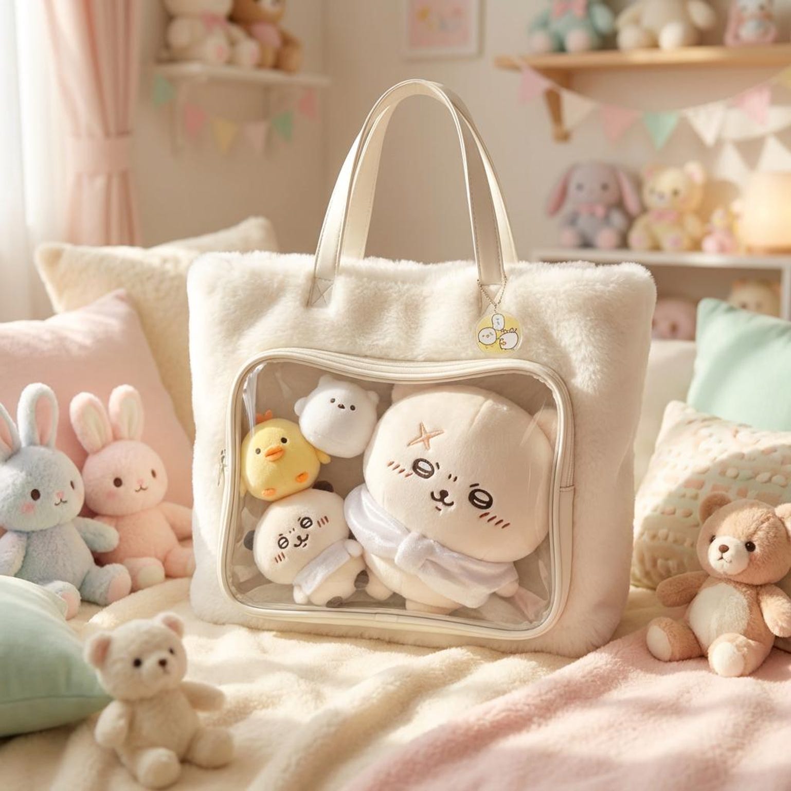 Kawaii Ita Shoulder Bag with Clear Window for Plushies and Pins Kawaii Ita Shoulder Bag with Clear Window for Plushies and Pins — crossbody ita bag detail view
