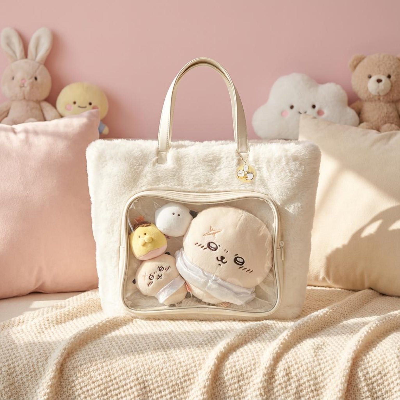 Kawaii Ita Shoulder Bag with Clear Window for Plushies and Pins Kawaii Ita Shoulder Bag with Clear Window for Plushies and Pins — crossbody ita bag detail view