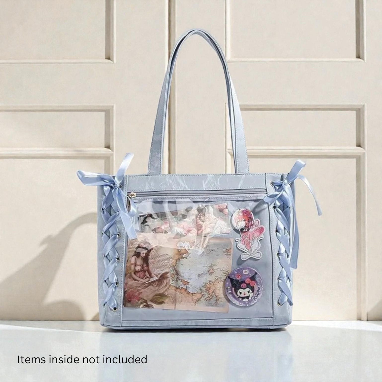 Kawaii Ita Shoulder Bag with Clear Window for Plushies and Pins Kawaii Ita Shoulder Bag with Clear Window for Plushies and Pins — crossbody ita bag detail view