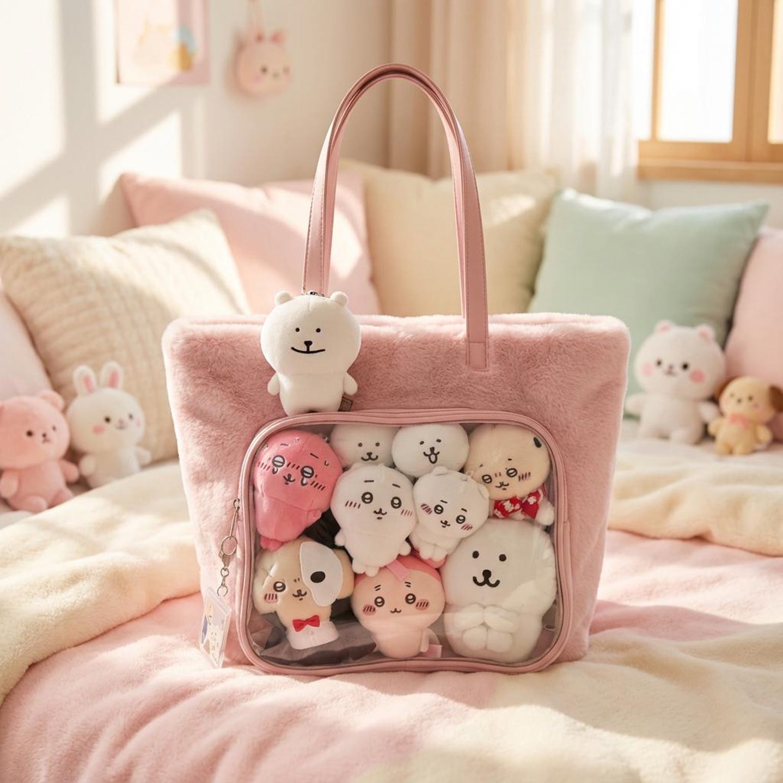 Kawaii Ita Shoulder Bag with Clear Window for Plushies and Pins Kawaii Ita Shoulder Bag with Clear Window for Plushies and Pins — crossbody ita bag detail view