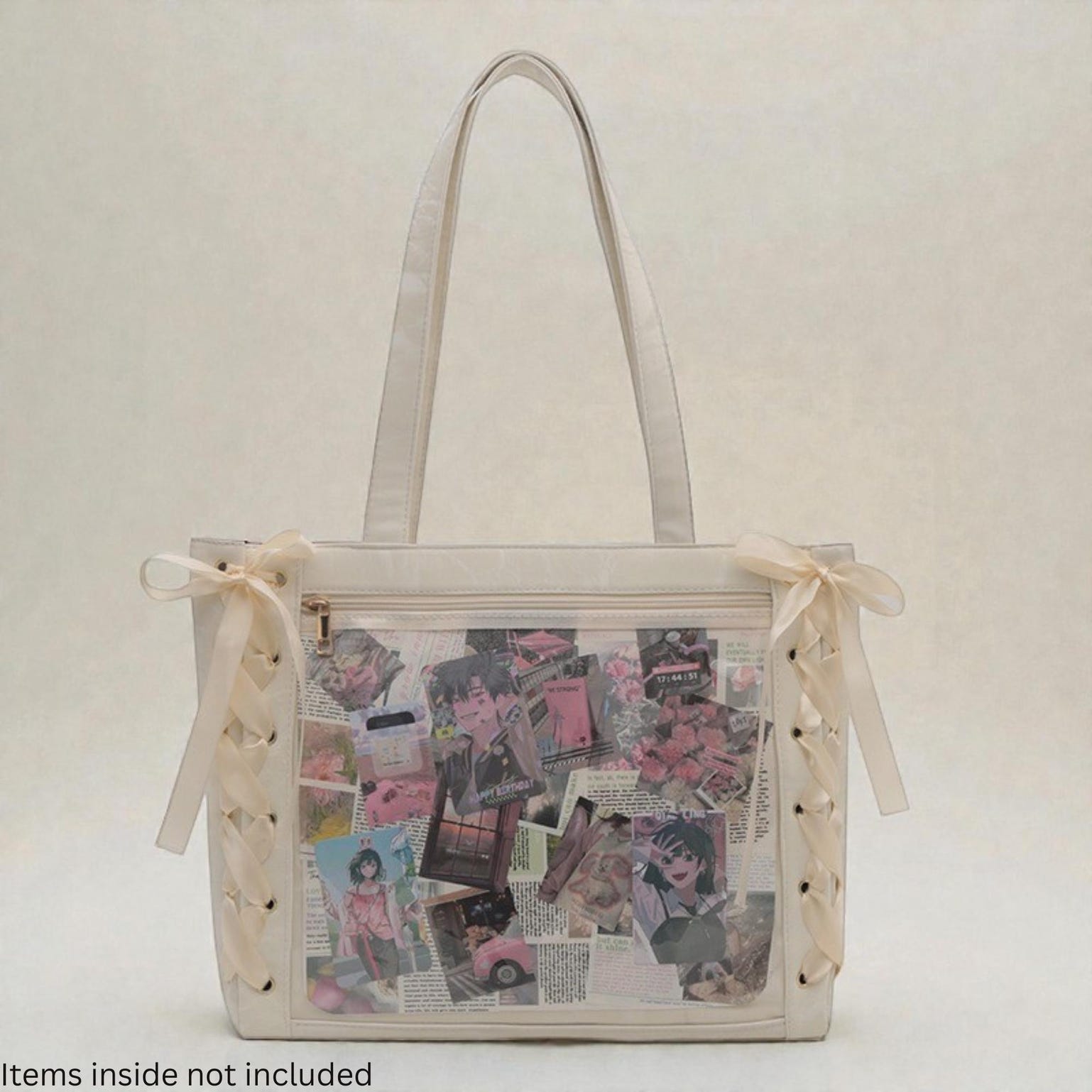 Kawaii Ita Shoulder Bag with Clear Window for Plushies and Pins Kawaii Ita Shoulder Bag with Clear Window for Plushies and Pins — crossbody ita bag detail view