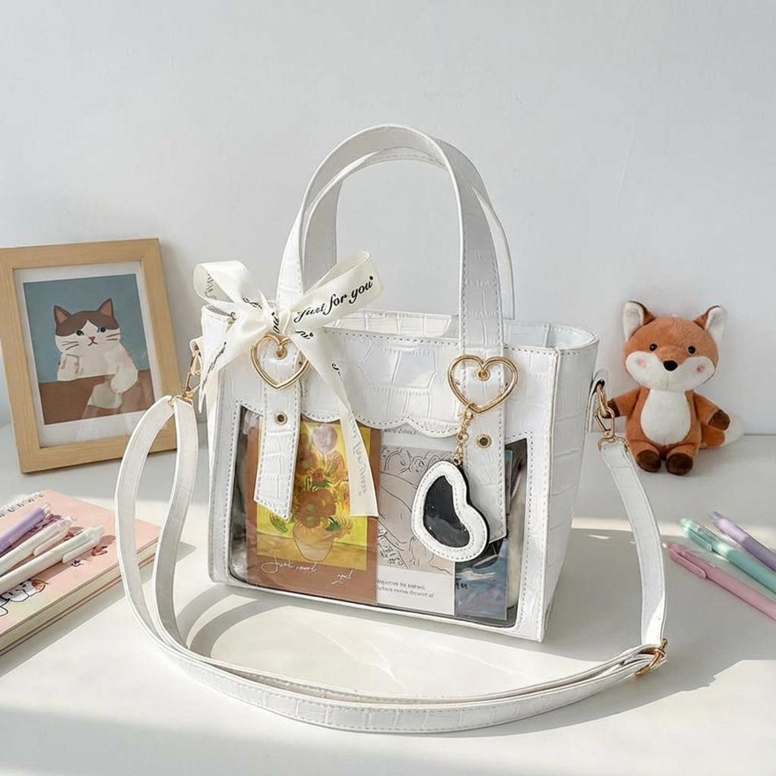 Kawaii Ita Tote Bag with Clear Window for Plushies and Pins Kawaii Ita Tote Bag with Clear Window for Plushies and Pins — ita tote bag detail view