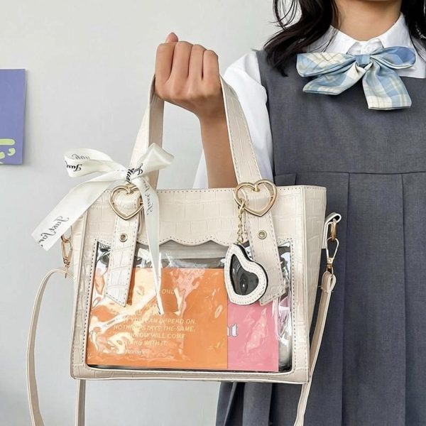 Kawaii Ita Tote Bag with Clear Window for Plushies and Pins — ita tote bag detail view