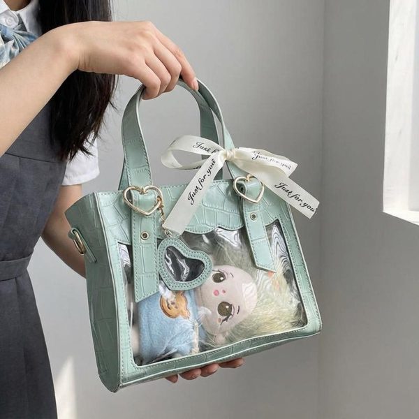 Kawaii Ita Tote Bag with Clear Window for Plushies and Pins — ita tote bag detail view