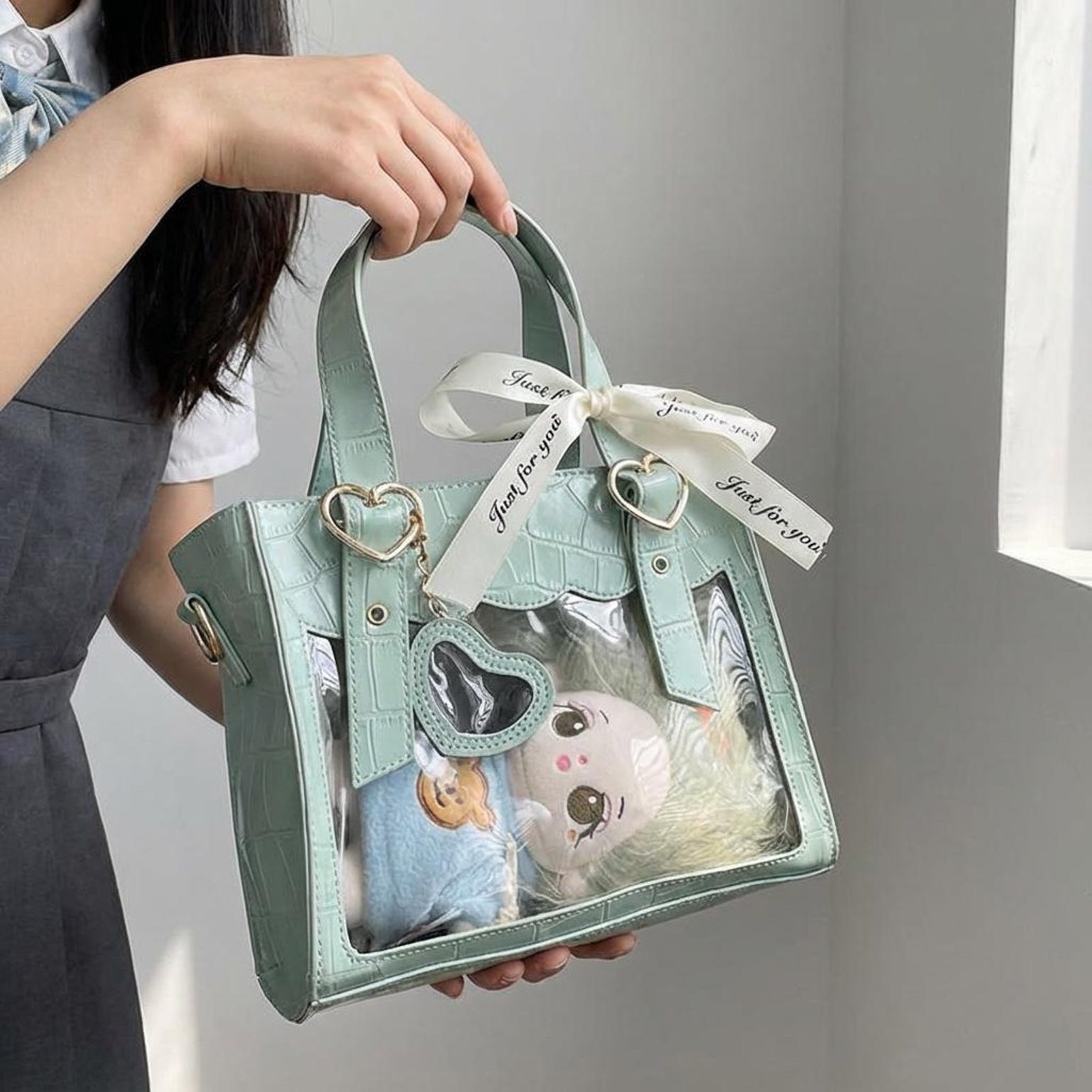 Kawaii Ita Tote Bag with Clear Window for Plushies and Pins Kawaii Ita Tote Bag with Clear Window for Plushies and Pins — ita tote bag detail view