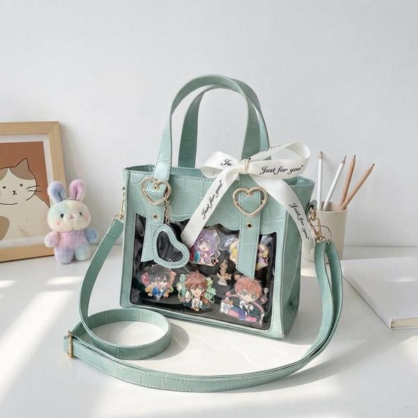 Kawaii Ita Tote Bag with Clear Window for Plushies and Pins — ita tote bag detail view