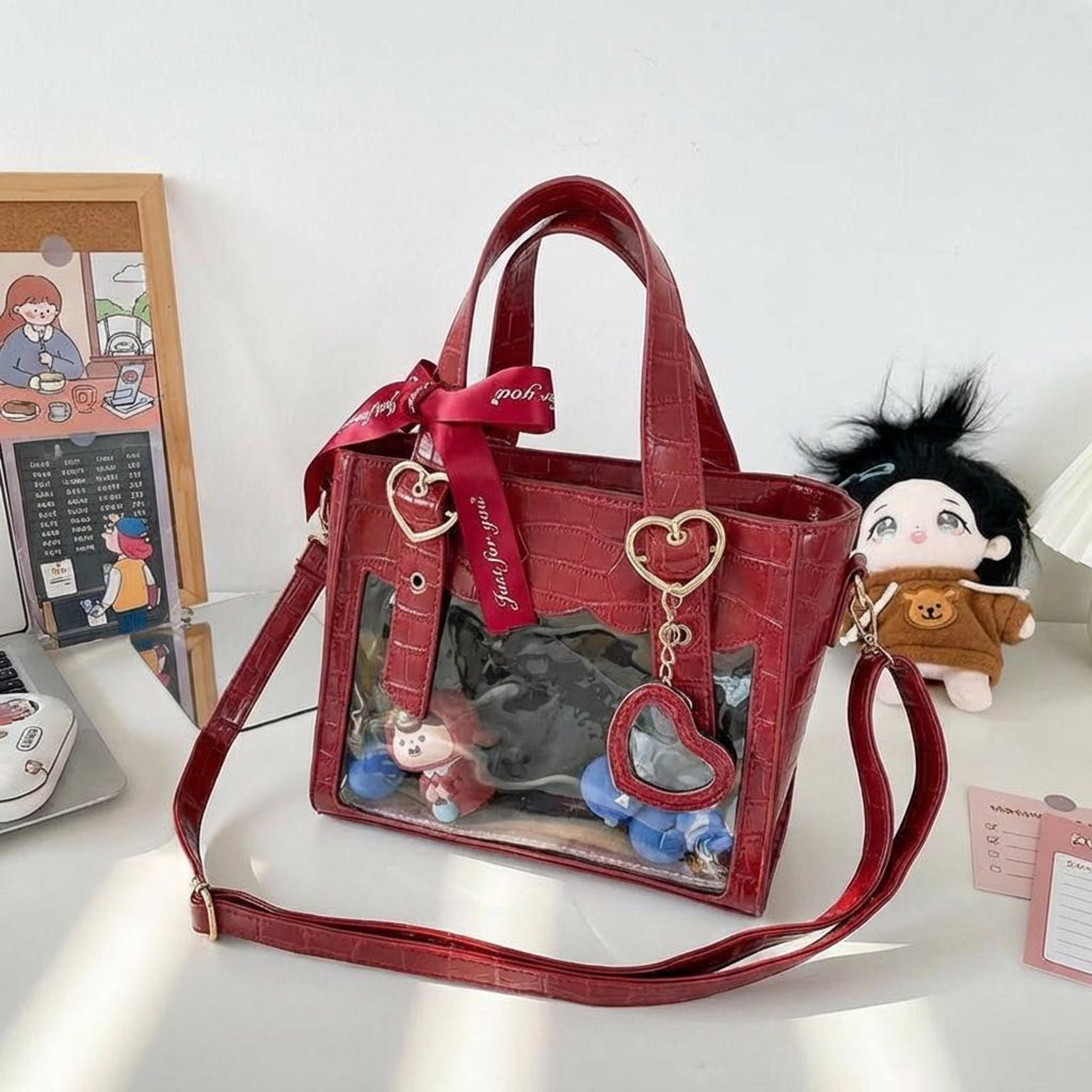 Kawaii Ita Tote Bag with Clear Window for Plushies and Pins