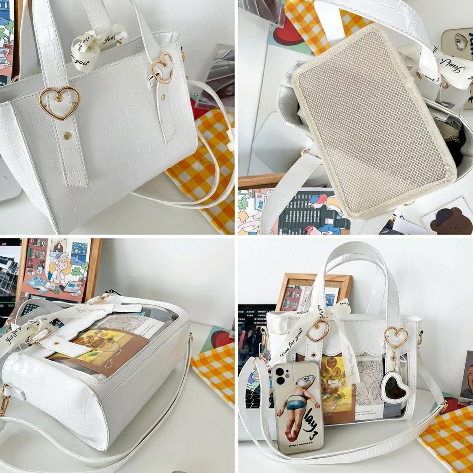 Kawaii Ita Tote Bag with Clear Window for Plushies and Pins Kawaii Ita Tote Bag with Clear Window for Plushies and Pins — ita tote bag detail view