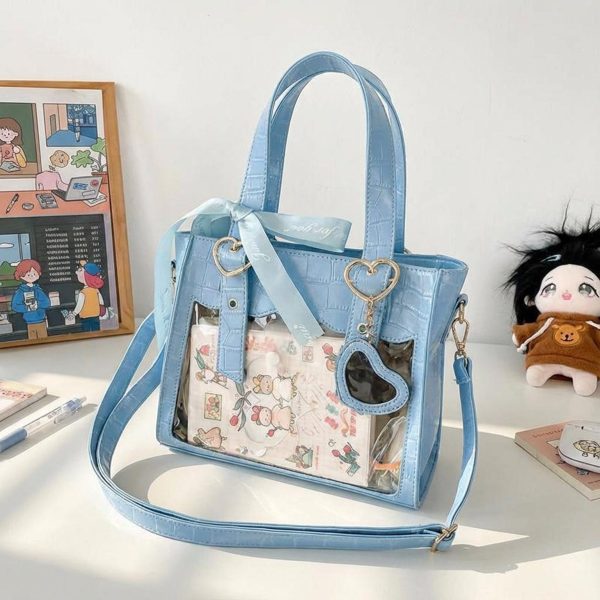 Kawaii Ita Tote Bag with Clear Window for Plushies and Pins — ita tote bag detail view