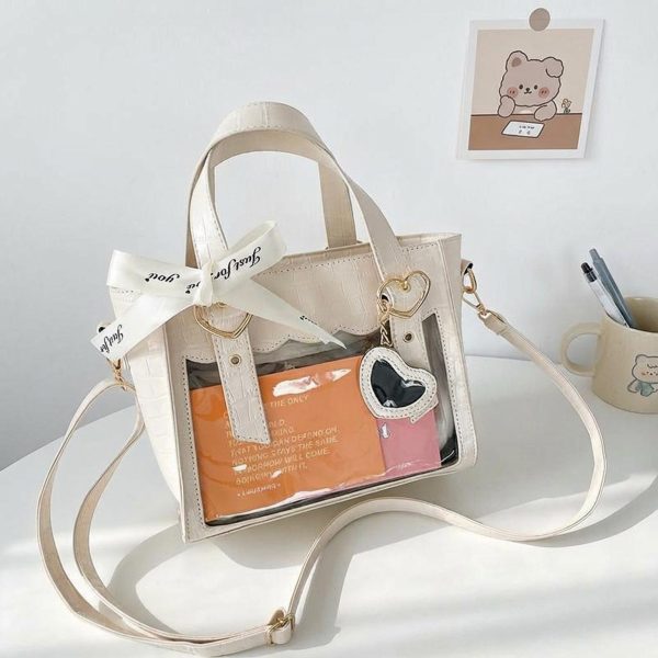 Kawaii Ita Tote Bag with Clear Window for Plushies and Pins — ita tote bag detail view