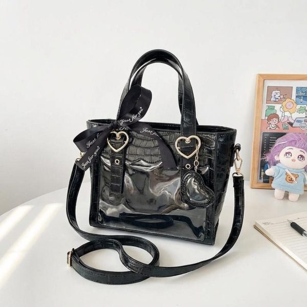 Kawaii Ita Tote Bag with Clear Window for Plushies and Pins — ita tote bag detail view