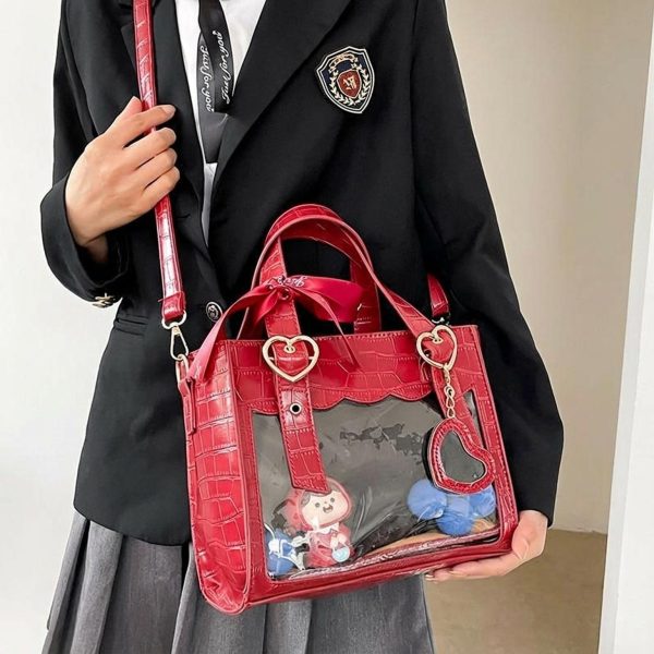 Kawaii Ita Tote Bag with Clear Window for Plushies and Pins — ita tote bag detail view
