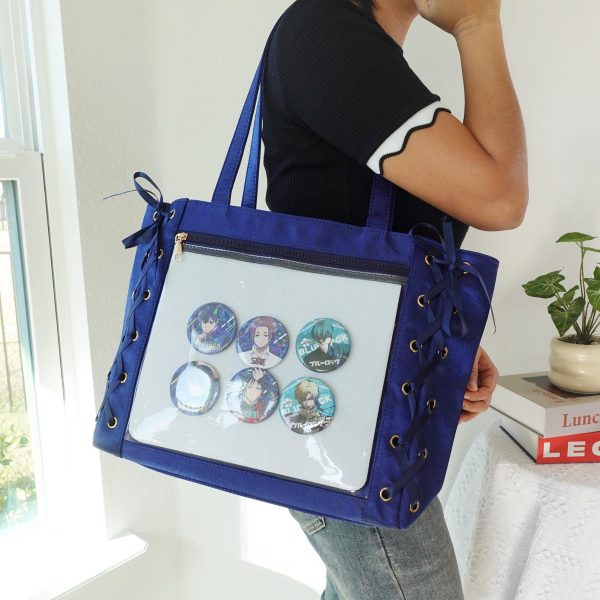 Kawaii Lace Ita Tote Bag with Clear Window for Pin Display — ita tote bag detail view