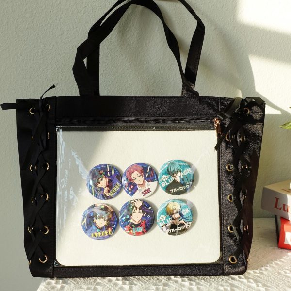 Kawaii Lace Ita Tote Bag with Clear Window for Pin Display — ita tote bag detail view