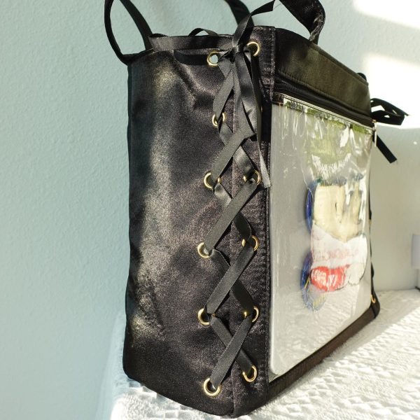 Kawaii Lace Ita Tote Bag with Clear Window for Pin Display — ita tote bag detail view