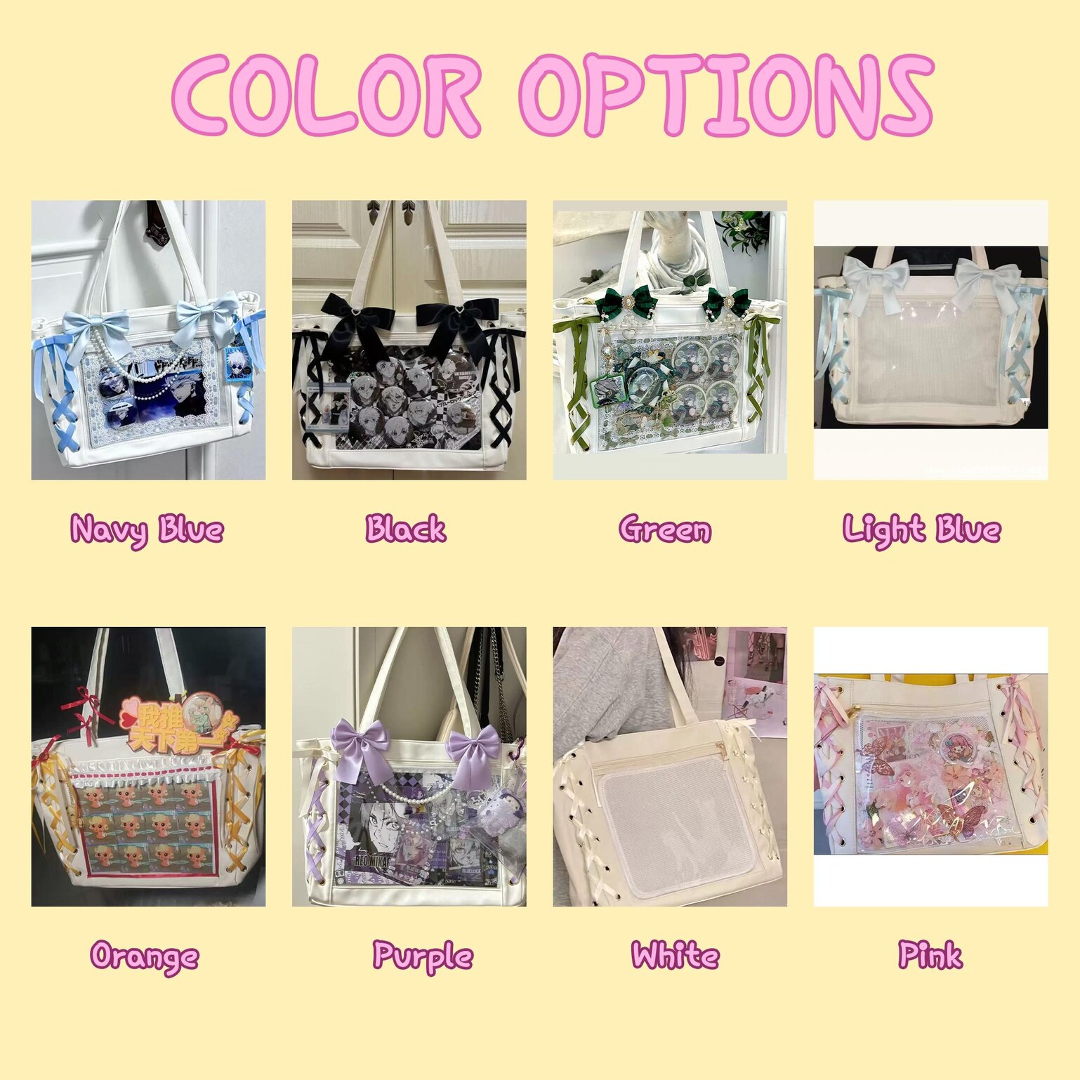 Kawaii Ribbon Ita Shoulder Bag with Clear Window for Pin Display Kawaii Ribbon Ita Shoulder Bag with Clear Window for Pin Display — crossbody ita bag detail view