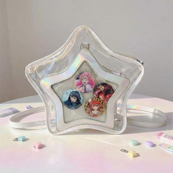 Kawaii Star Ita Crossbody Bag with Clear Window for Pin Display — crossbody ita bag detail view