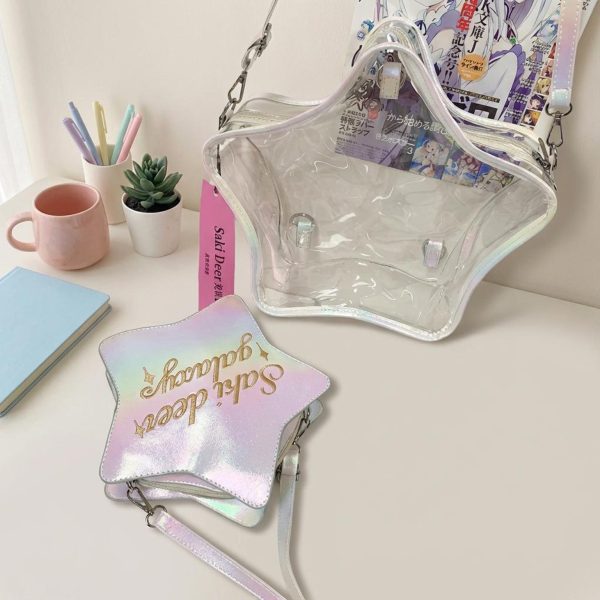 Kawaii Star Ita Crossbody Bag with Clear Window for Pin Display — crossbody ita bag detail view