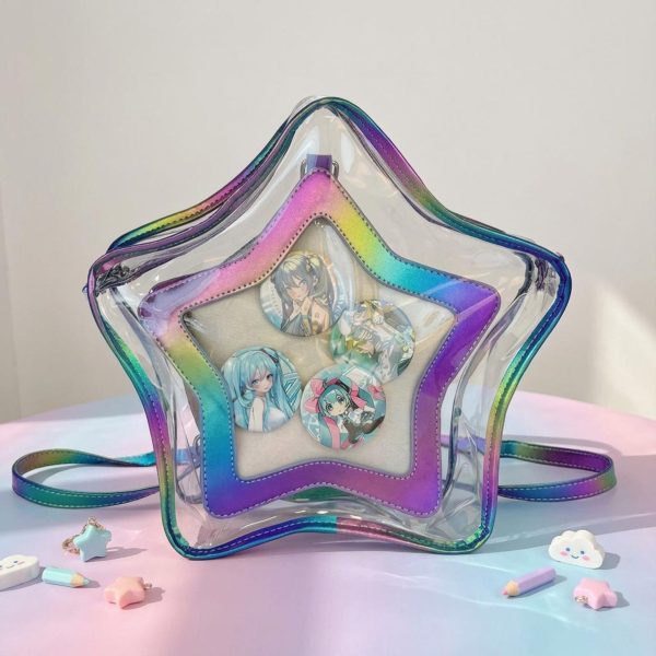 Kawaii Star Ita Crossbody Bag with Clear Window for Pin Display — crossbody ita bag detail view