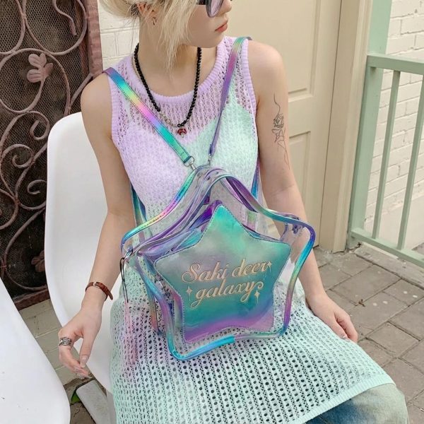 Kawaii Star Ita Crossbody Bag with Clear Window for Pin Display — crossbody ita bag detail view