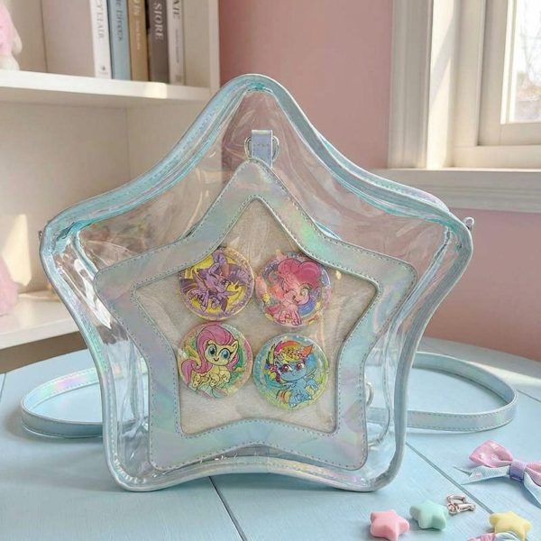 Kawaii Star Ita Crossbody Bag with Clear Window for Pin Display — crossbody ita bag detail view