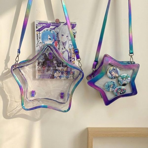 Kawaii Star Ita Crossbody Bag with Clear Window for Pin Display — crossbody ita bag detail view