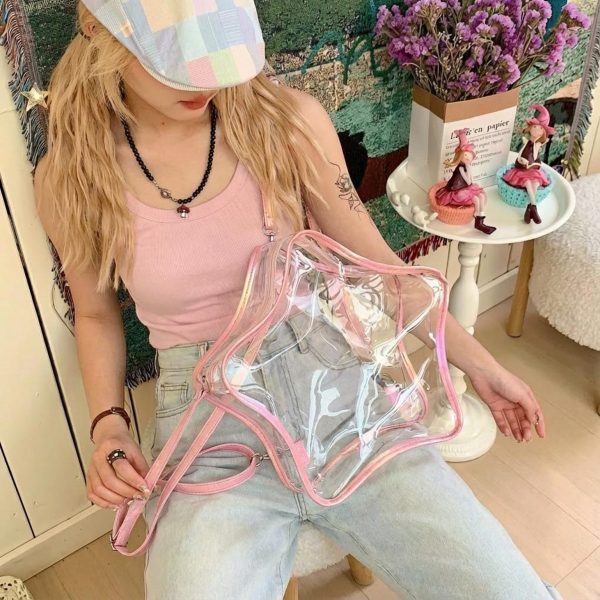 Kawaii Star Ita Crossbody Bag with Clear Window for Pin Display — crossbody ita bag detail view