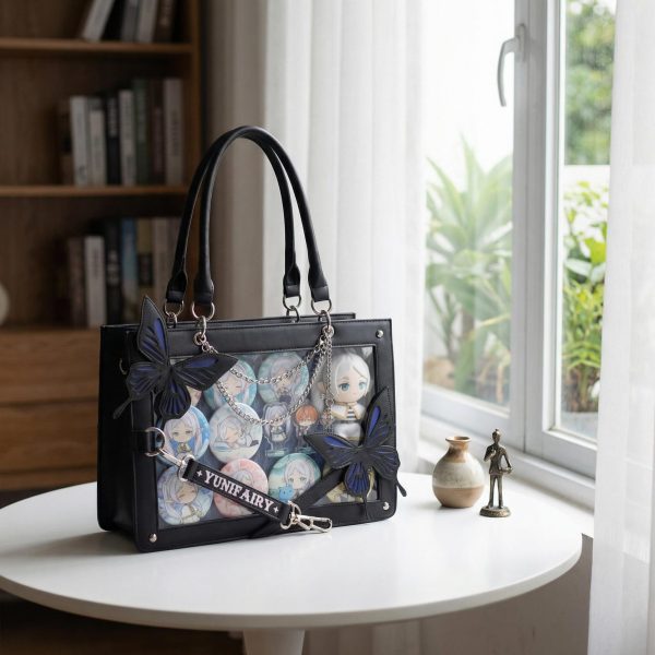 Kawaii Y2K Ita Crossbody Bag with Clear Window for Pin Display — crossbody ita bag detail view