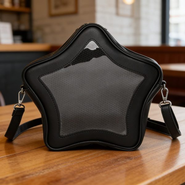 Kawaii Y2K Ita Crossbody Bag with Clear Window for Pin Display — crossbody ita bag detail view