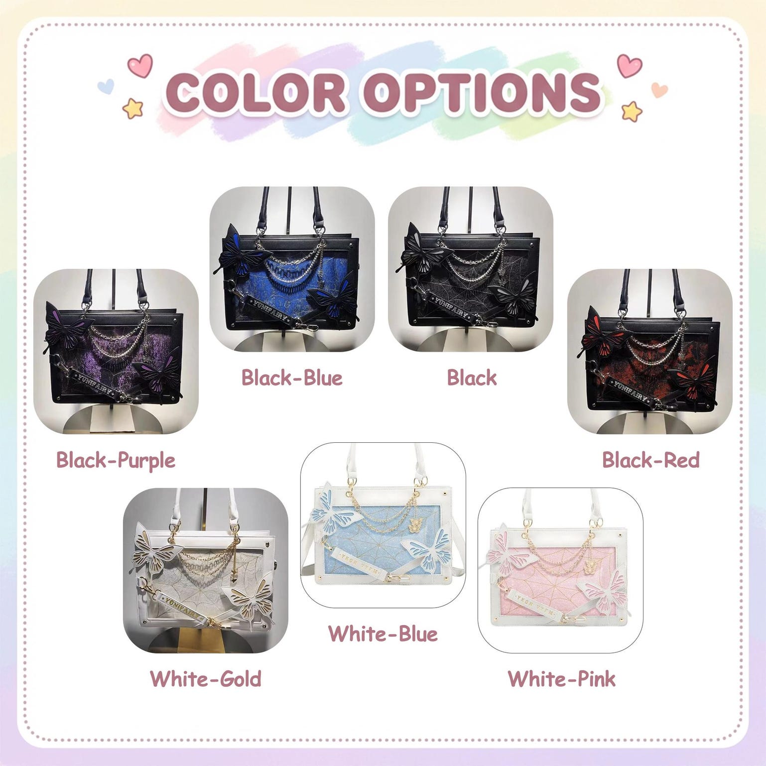 Kawaii Y2K Ita Crossbody Bag with Clear Window for Pin Display Kawaii Y2K Ita Crossbody Bag with Clear Window for Pin Display — crossbody ita bag detail view