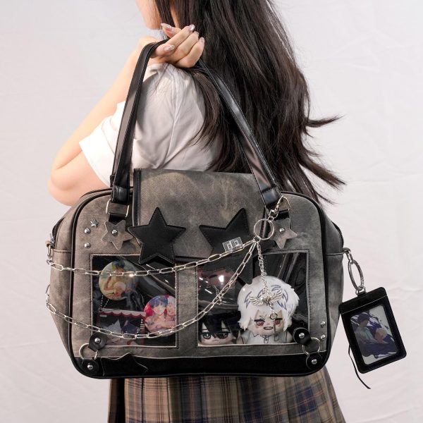 Kawaii Y2K Ita Messenger Bag with Clear Window for Plushies and Pins — ita bag detail view
