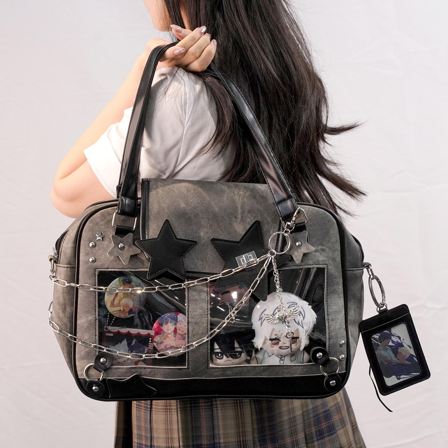 Kawaii Y2K Ita Messenger Bag with Clear Window for Plushies and Pins Kawaii Y2K Ita Messenger Bag with Clear Window for Plushies and Pins — ita bag detail view