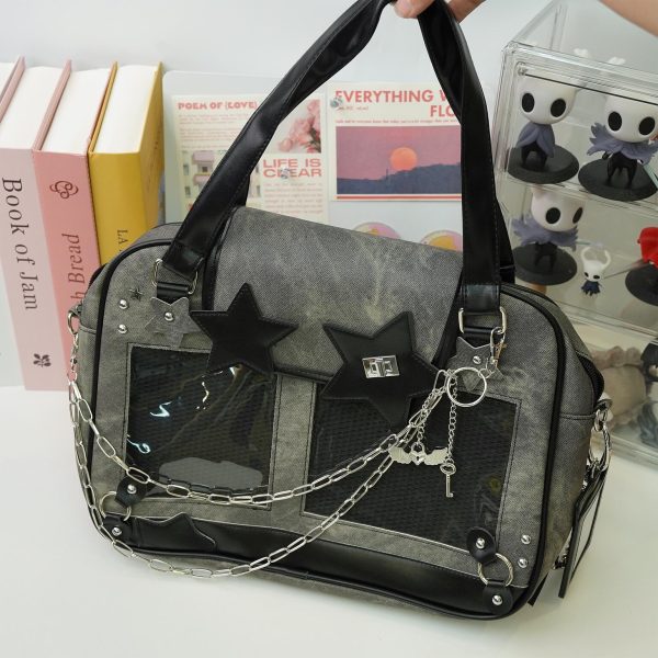 Kawaii Y2K Ita Messenger Bag with Clear Window for Plushies and Pins — ita bag detail view