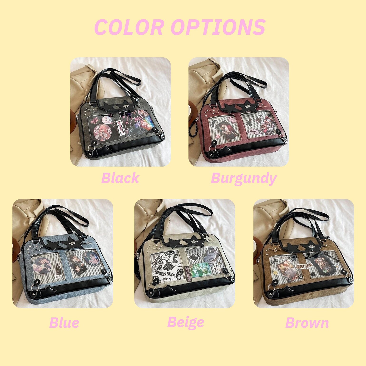 Kawaii Y2K Ita Messenger Bag with Clear Window for Plushies and Pins Kawaii Y2K Ita Messenger Bag with Clear Window for Plushies and Pins — ita bag detail view