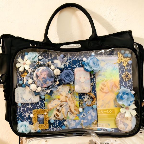 Large Black Convertible Ita Bag with Clear Window for Plushies and Pins — ita bag with clear display window