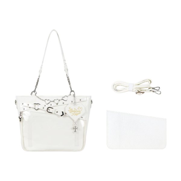 Large Black Gothic Ita Tote Bag with Clear Window for Pin Display — ita tote bag detail view