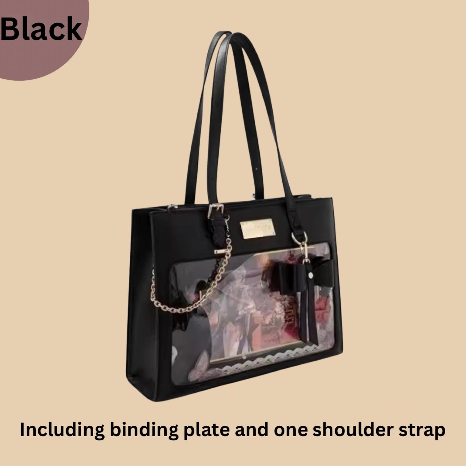 Large Black Ita Crossbody Bag with Clear Window Large Black Ita Crossbody Bag with Clear Window — crossbody ita bag detail view