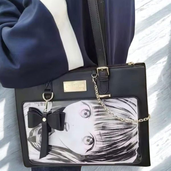 Large Black Ita Crossbody Bag with Clear Window — crossbody ita bag detail view