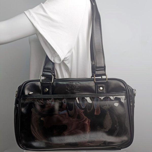 Large Black Ita Crossbody Bag with Clear Window for Pin Display — crossbody ita bag with clear display window