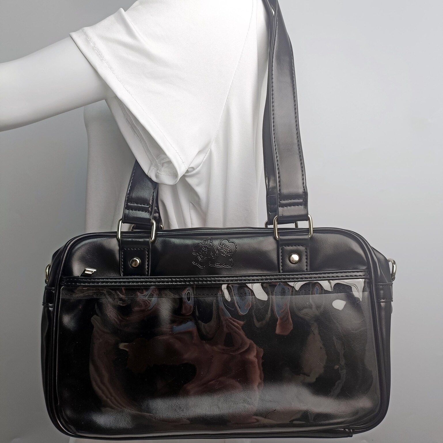 Large Black Ita Crossbody Bag with Clear Window for Pin Display Large Black Ita Crossbody Bag with Clear Window for Pin Display — crossbody ita bag with clear display window