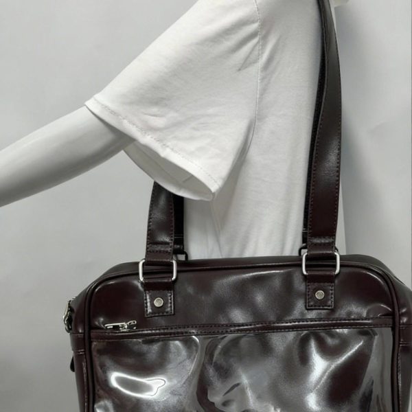 Large Black Ita Crossbody Bag with Clear Window for Pin Display — crossbody ita bag detail view
