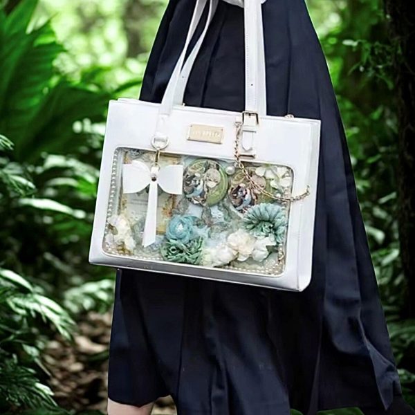 Large Black Ita Crossbody Bag with Clear Window — crossbody ita bag detail view