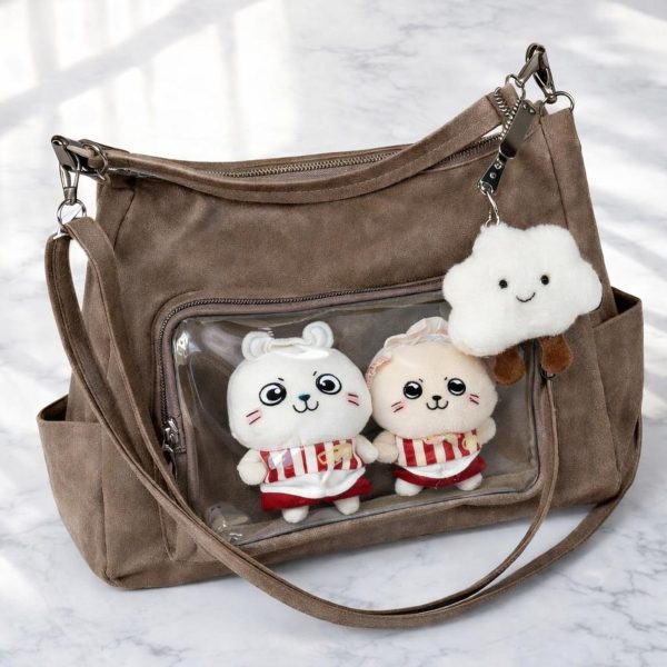 Large Black Ita Messenger Bag with Clear Window for Plushies and Pins — ita bag with clear display window
