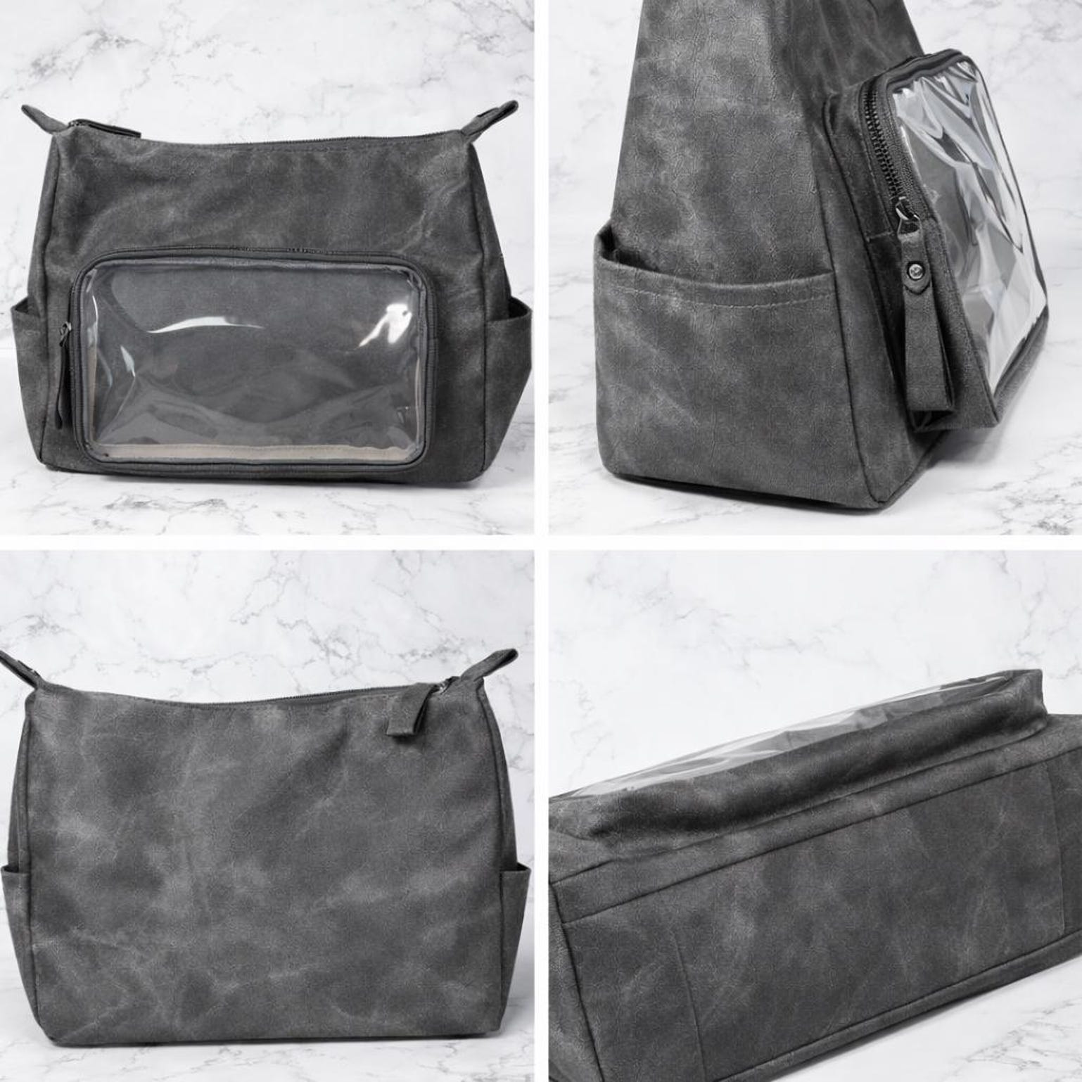 Large Black Ita Messenger Bag with Clear Window for Plushies and Pins Large Black Ita Messenger Bag with Clear Window for Plushies and Pins — ita bag detail view