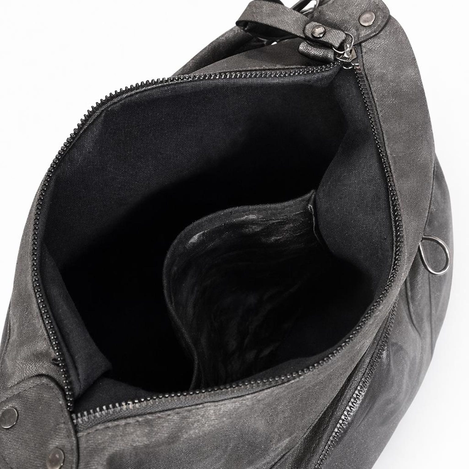 Large Black Ita Messenger Bag with Clear Window for Plushies and Pins Large Black Ita Messenger Bag with Clear Window for Plushies and Pins — ita bag detail view