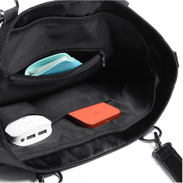 Large Black Ita Tote Bag with Clear Window for Pin Display — ita tote bag detail view