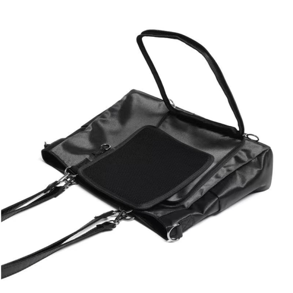 Large Black Ita Tote Bag with Clear Window for Pin Display — ita tote bag detail view