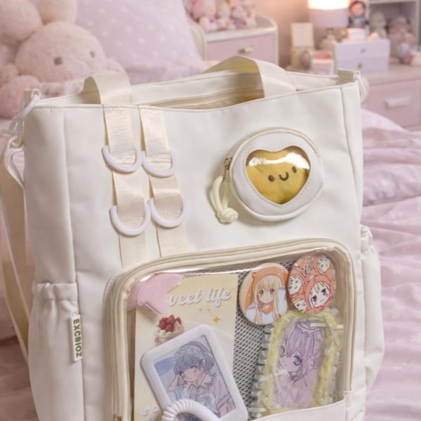 Large Black Ita Tote Bag with Clear Window for Pin Display — ita tote bag detail view