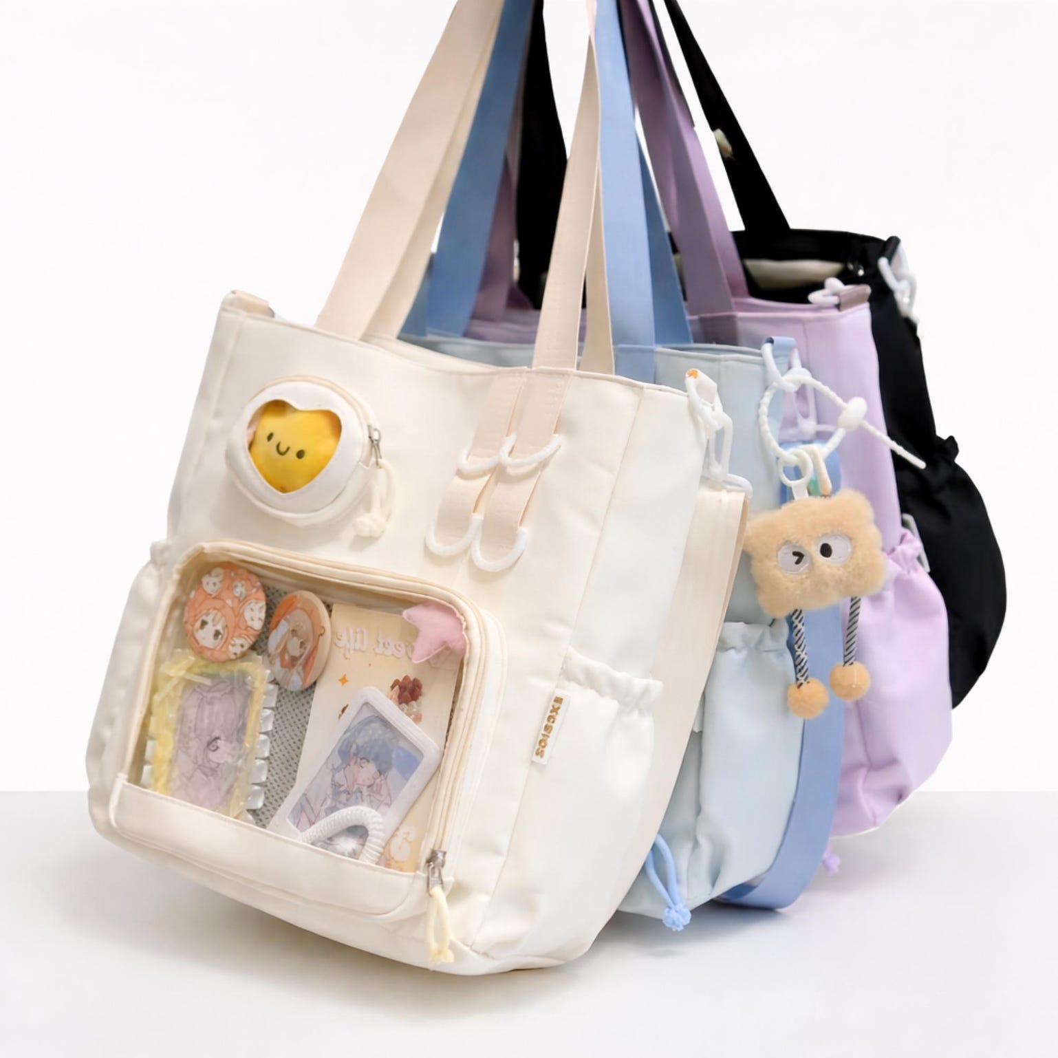 Large Black Ita Tote Bag with Clear Window for Pin Display Large Black Ita Tote Bag with Clear Window for Pin Display — ita tote bag with clear display window