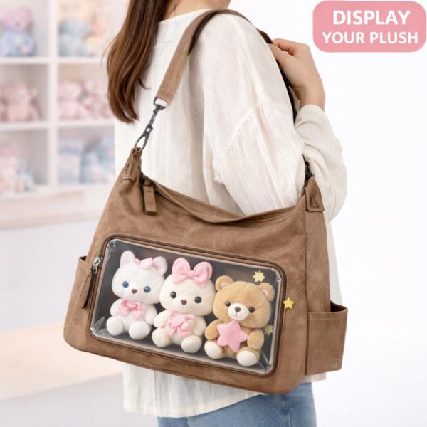 Large Black Kawaii Convertible Ita Bag for Plushies and Pins — ita bag detail view